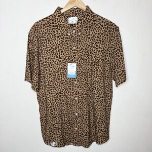 New Bermies Leopard Rayon Stretch Short Sleeve Shirt Mens XXL Beach Animal Print